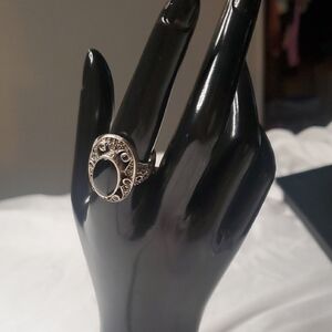 Vintage 925 Sterling Silver Black  And Multicolor Ring Sizes 9